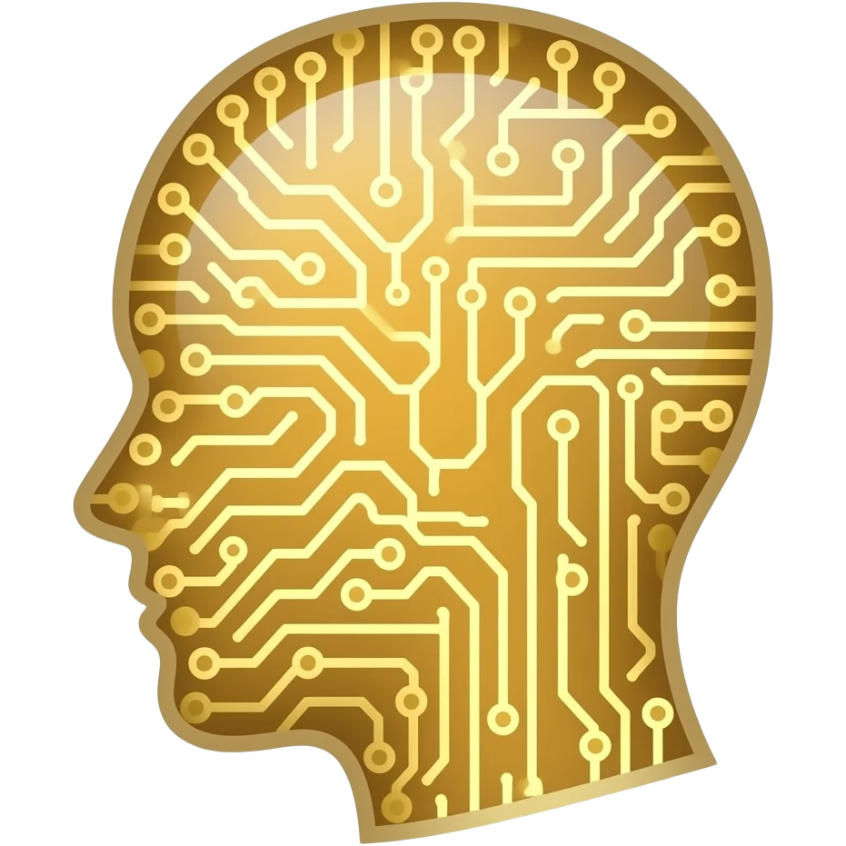 glowing gold human head silhouette with a transparent effect,-filled-with-interconnected-circuit-lines-and-neural-nodes,-symbolizing-artificial-intelligence emoji