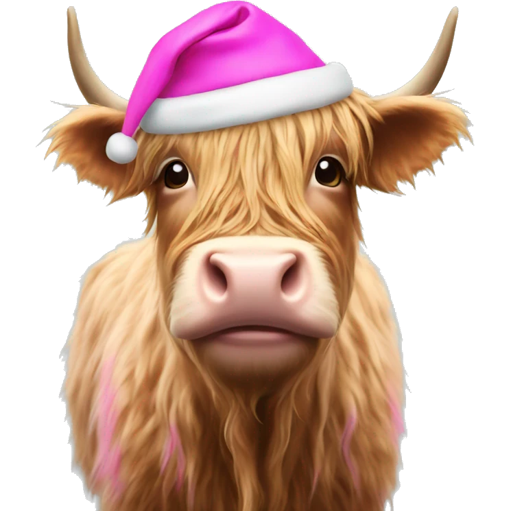 Highland cow wearing pink Santa hat  emoji