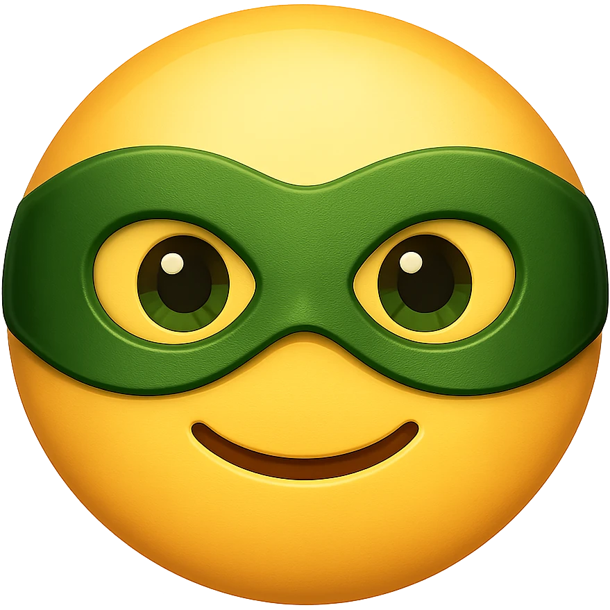 yellow face with green superhero mask, digital illustration, emoji style, no background emoji
