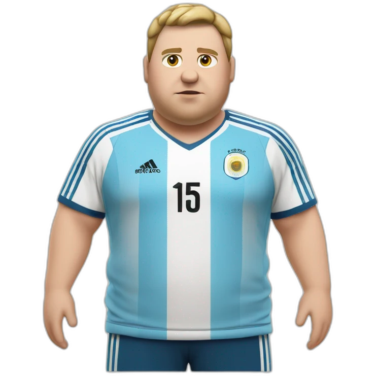fat obese white man. short hair. Argentina soccer shirt. play soccer emoji