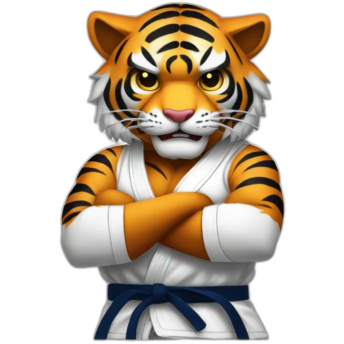 Tiger with evil face   jiu jitsu with his arms crossed emoji