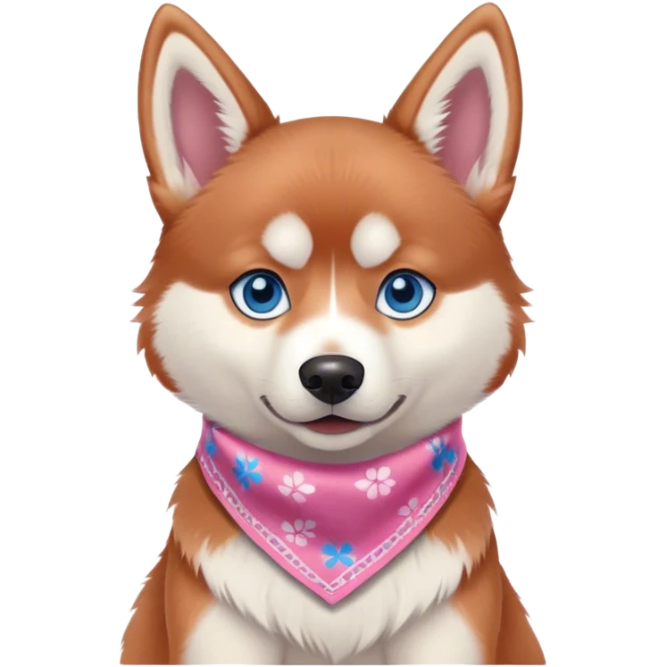 disney-style red siberian husky with blue eyes sitting, wearing a pink bandana emoji
