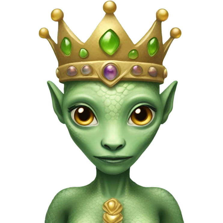 Pregnant reptilian alien woman, full body, have a crown emoji
