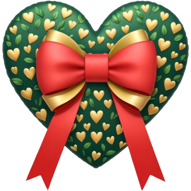 forest heart with gold bow and heart pattern on the bow emoji