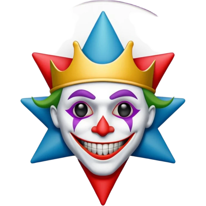 1 poker card, perfectly squared card, with crazy colorful human jolly joker inside, star symbol with a "J" emoji