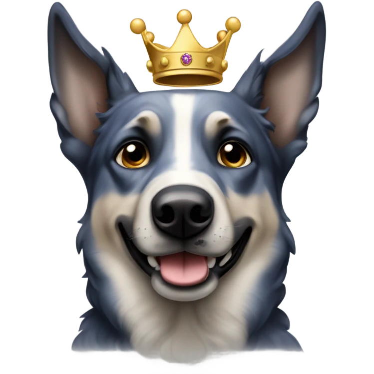 A malinois dark blue merle without red color with a crown on his head emoji