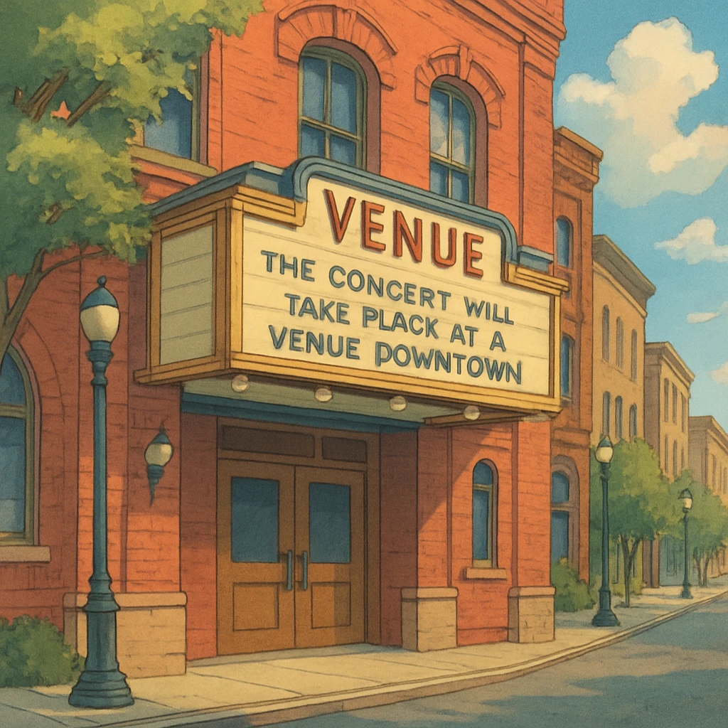 Venue – a place where an event happens. The concert will take place at a new venue downtown. emoji