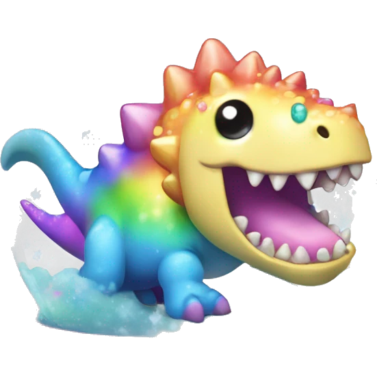 Kawaii rainbow pastel bedazzled Dino in an under the sea snow globe  emoji