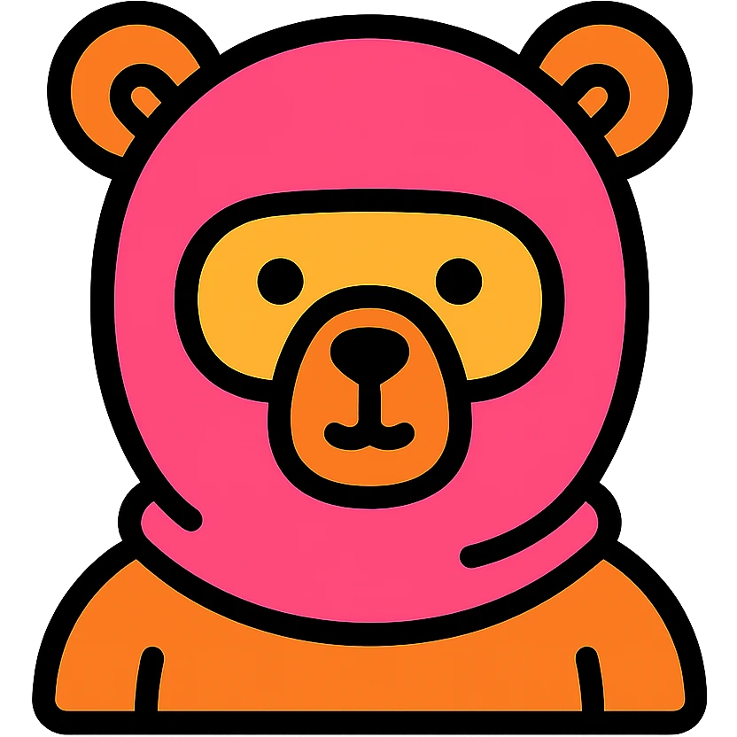 bear wearing a pink balaclava, color outline icon emoji
