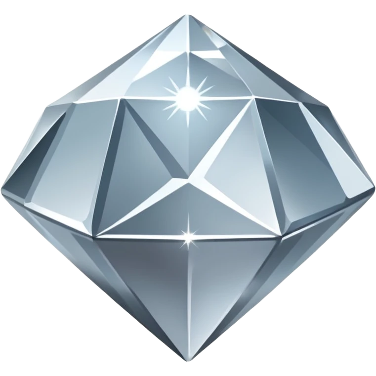 A faceted diamond emoji made of silver chrome, smooth reflective surfaces, soft metallic shine, minimalistic and clean design, iOS emoji style, centered on white background, soft studio lighting emoji