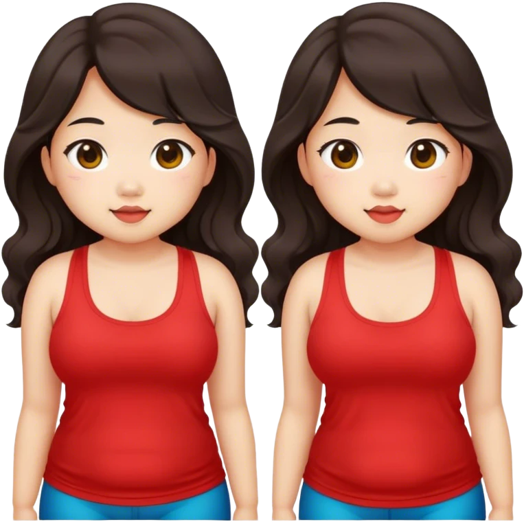 Cute Chubby asian girl long wavy hair in red tanktop emoji