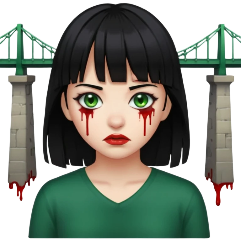 Guria com cabelo preto franjinha sangrando olhos verdes  fundo preto e um piercing bridgepiercing emoji