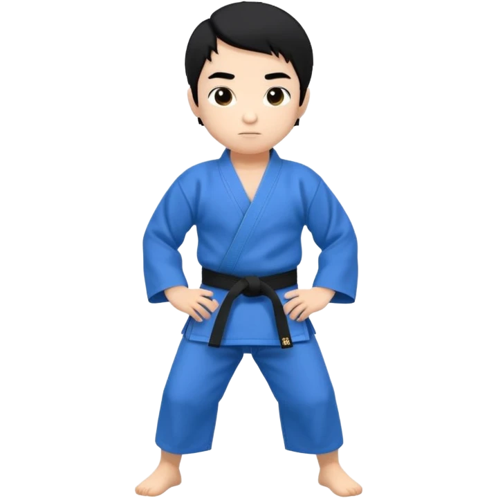 Кимоно синий для дзюдо мальчик с черными волосами все тело черный пояс     Волосы на бок emoji