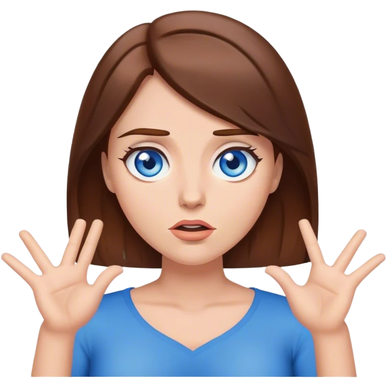 mulher de cabelo castanho e pele clara, e olhos azuis, dando de ombros emoji