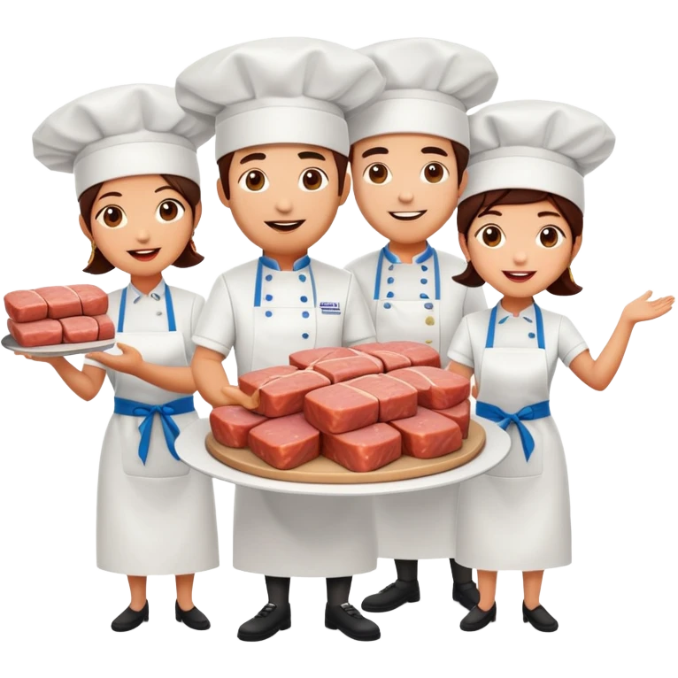 spam artists welcoming guests at a spam meat exhibition  emoji