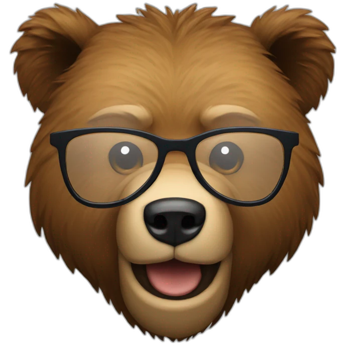 grizzly bear head, smiling, eyeglasses, blackbeard emoji