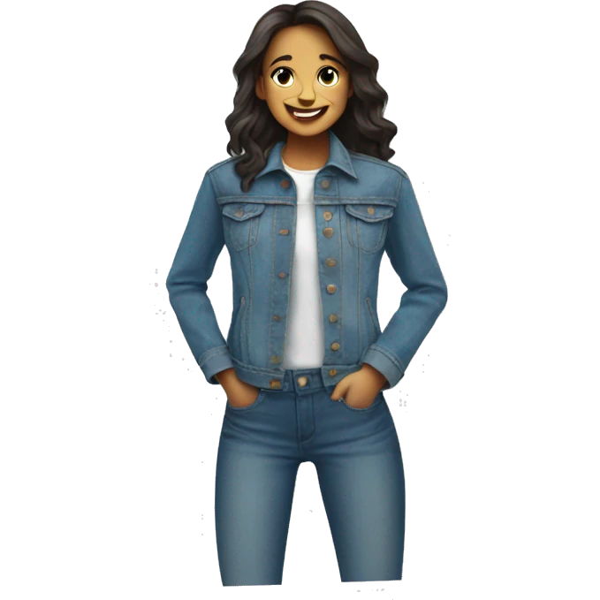 girl smiling in denim jacket remove patch on jacket emoji