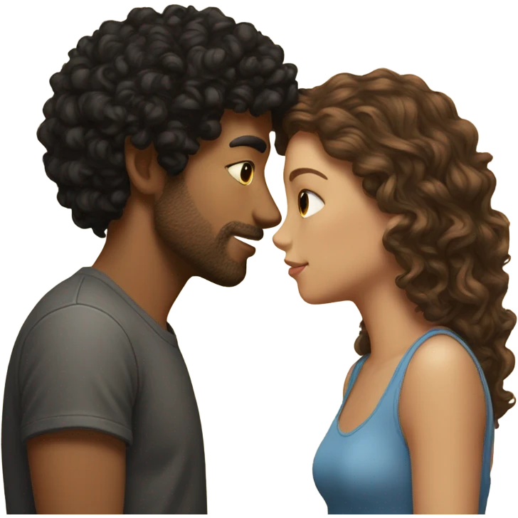 guy with black curly hair kissing a girl with light brown hair  emoji