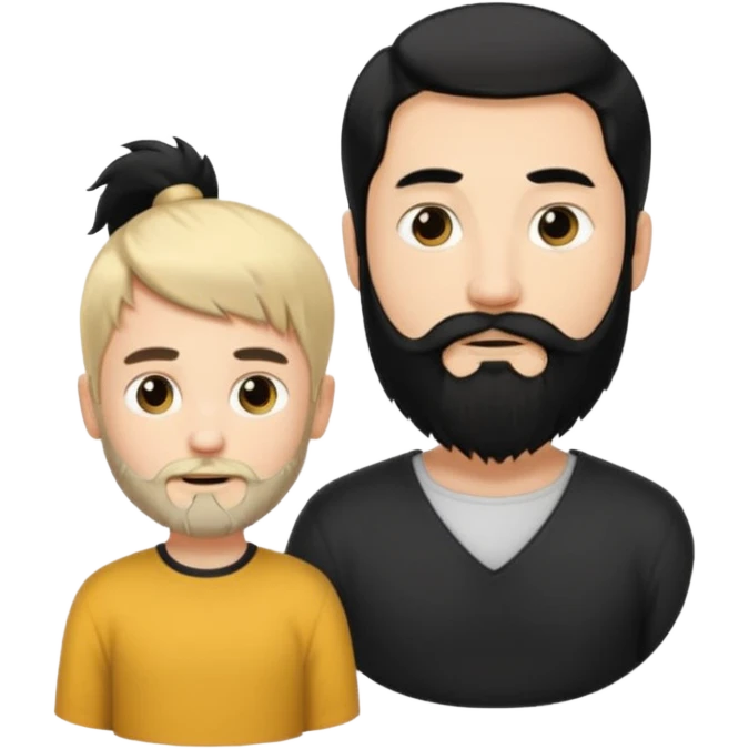 Man with long black hair tied in a tail and beard with a young boy blond short-haired without a beard emoji