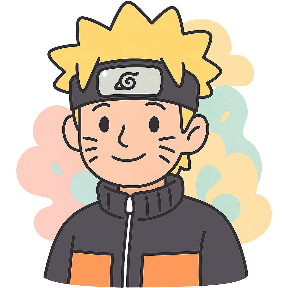 Naruto with gentle expression and soft background emoji