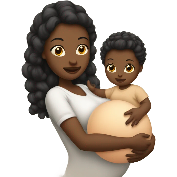 Pregnant woman holding a baby with a high puff ball  emoji