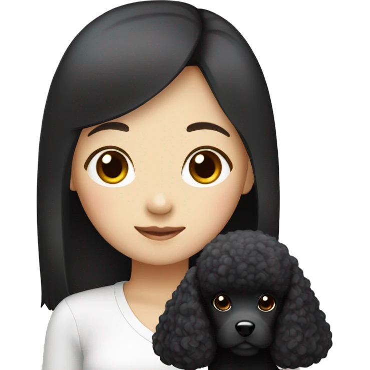 One Korean girl with black long straight hair with one black poodle emoji