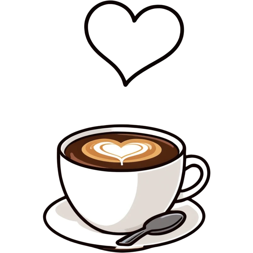 Hot cup of coffee and a heart emoji