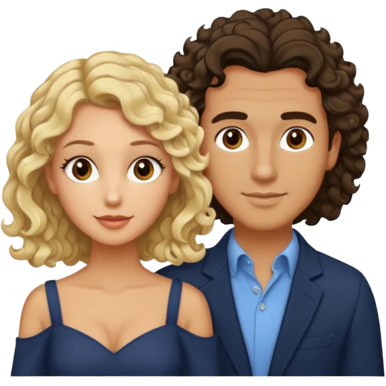 flirty couples. The man dark brown quiffed hair and the woman has shoulder length blond curls emoji