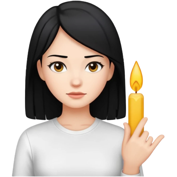 A woman with straight black hair and a white shirt emoji