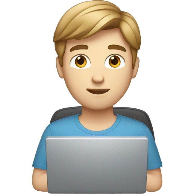 guy with light brown hair and blue eyes typing on a computer emoji