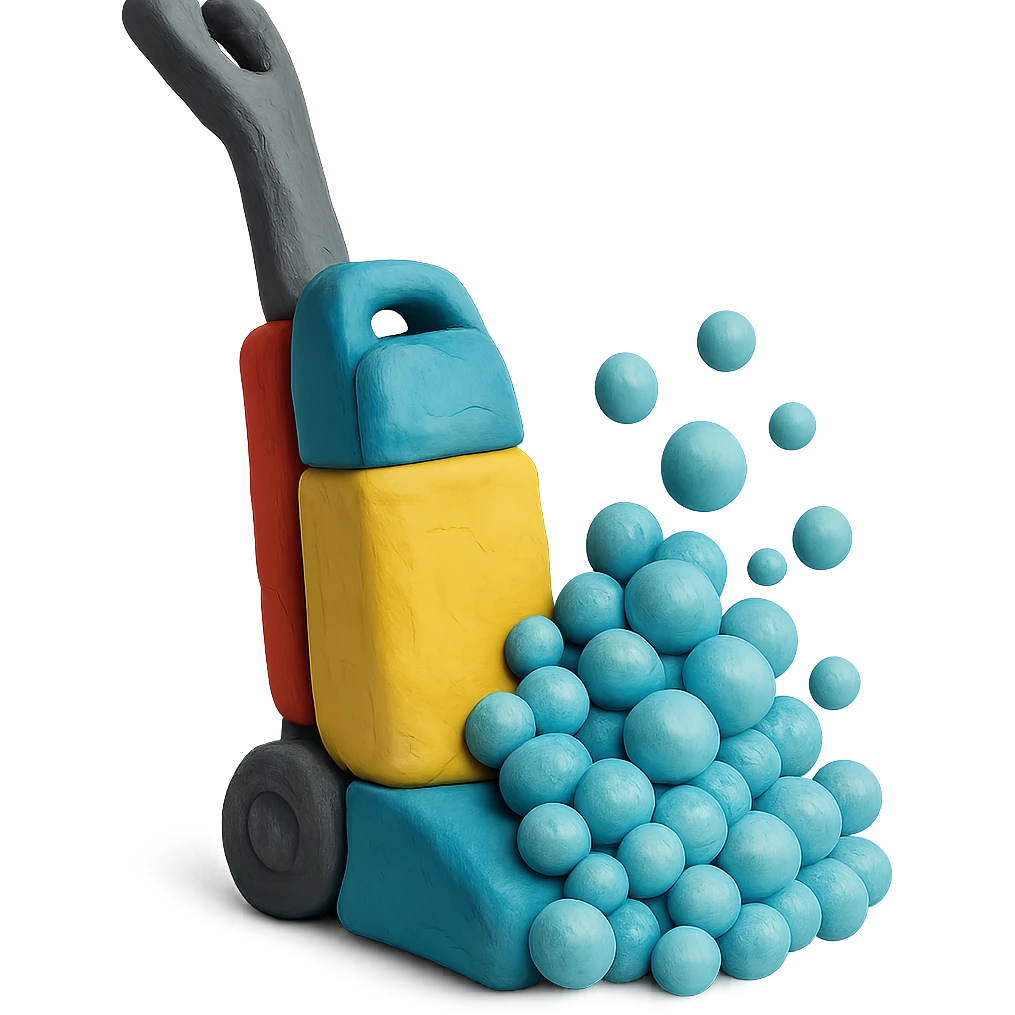 carpet shampooer with lots of playful claymation bubbles, no background emoji