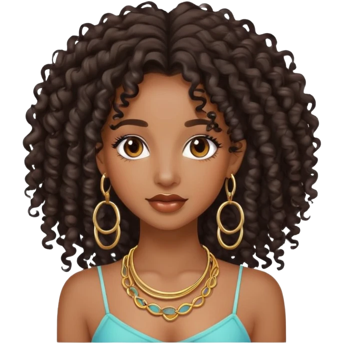 pretty black girl with long curly hair wearing hoop earrings and accessories emoji