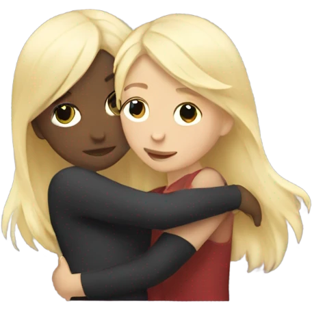 Dark hair girl hugs blonde  emoji