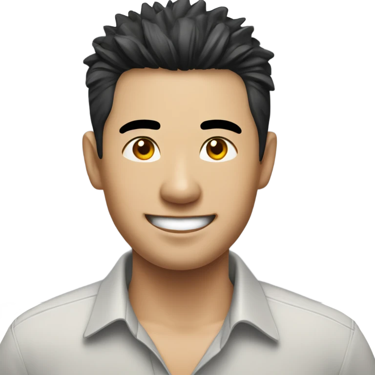 chinese man 40yo with spiky short black hair smile, smart buttoned shirt emoji