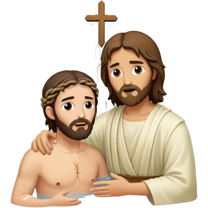 baptism of Jesus, John the baptist is rough and wild looking, baptizing Jesus, no crosses, emoji