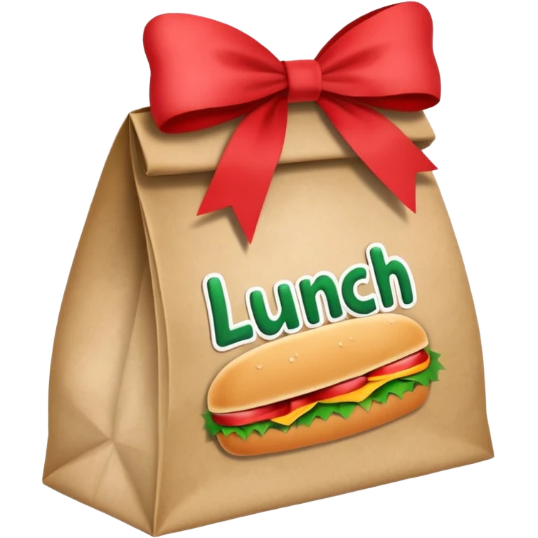 christmas paper lunch bag with the word lunch on it and a bow emoji