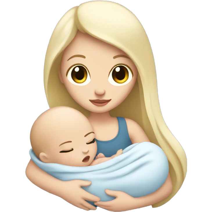 Pale girl with long black hair is holding a newborn baby emoji