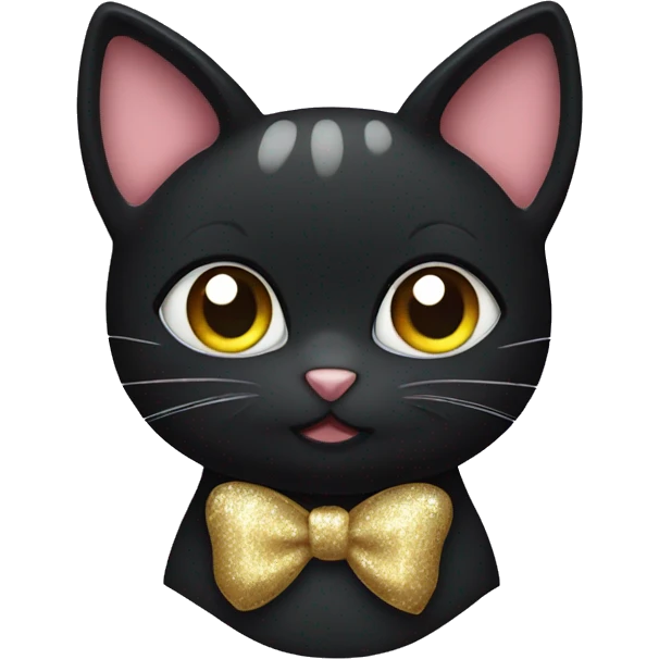 Black cat with hair bow and sparkles emoji