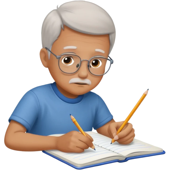 boy drawing grandpa on notebook emoji