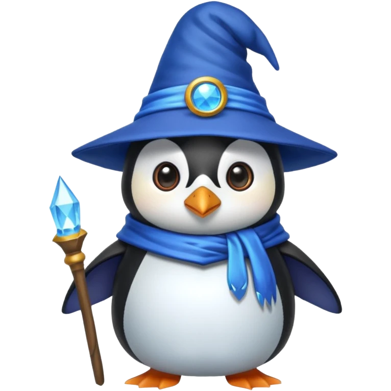 penguin wizard wearing a blue wizard hat emoji