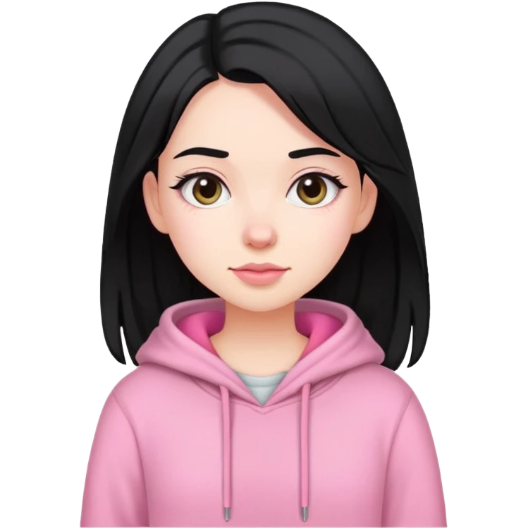 pale girl,medium length black hair, pink comfy oulfit emoji