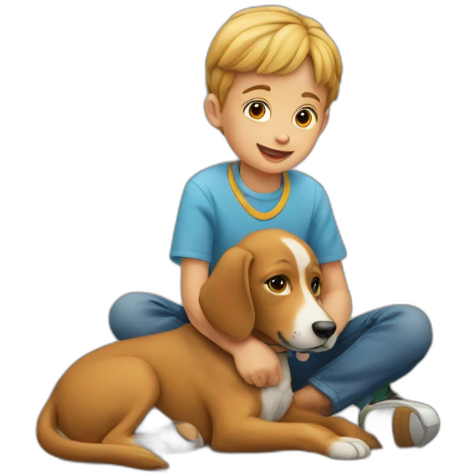 Un enfant sur un chien emoji