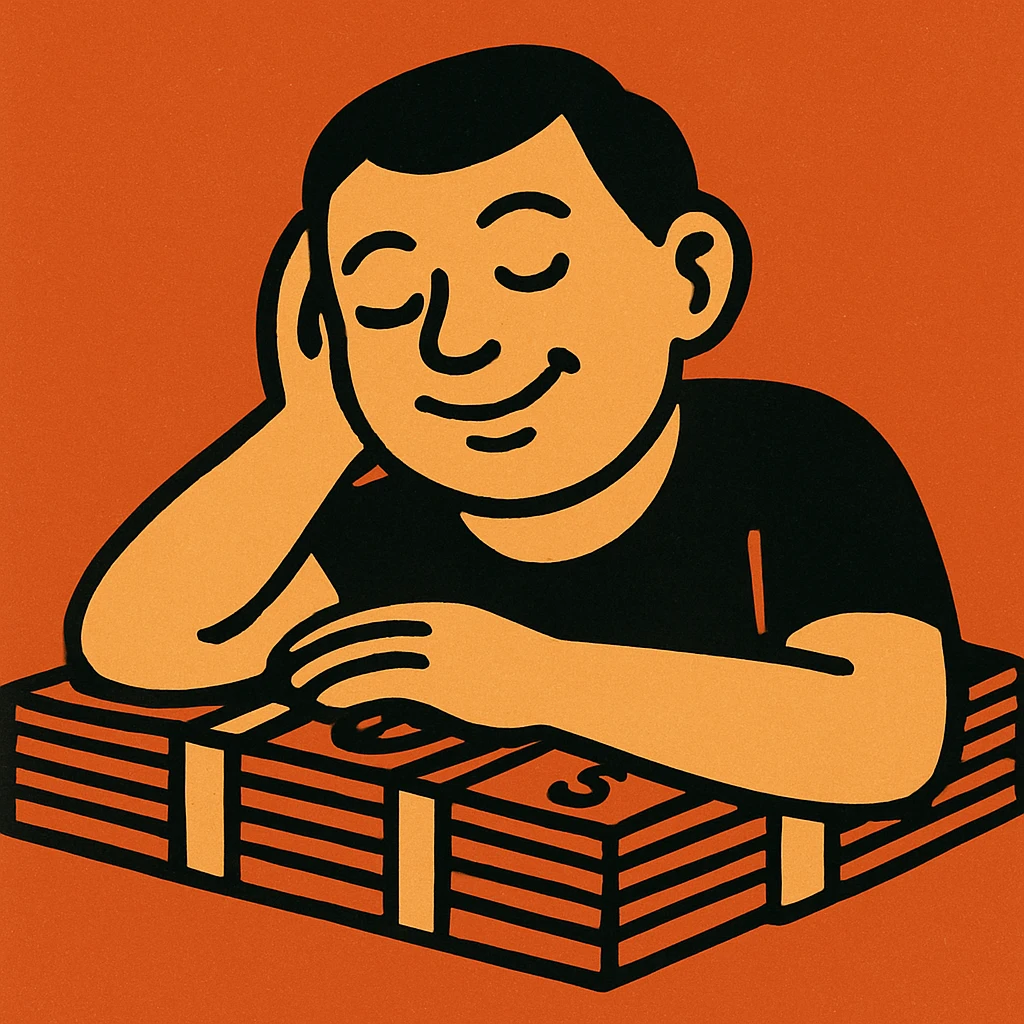 happy person napping on mattress of money emoji