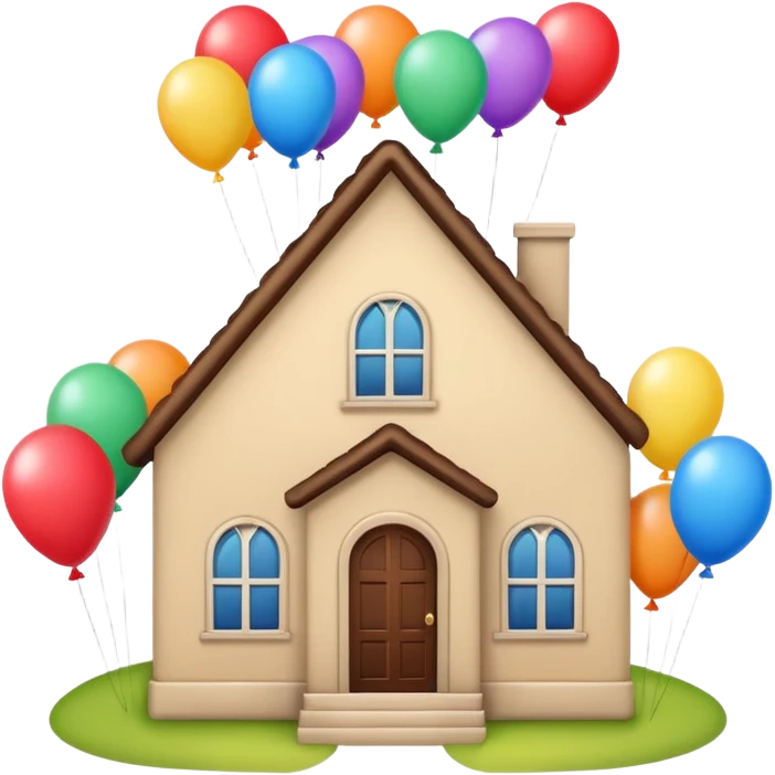 beije house with balloons on top emoji