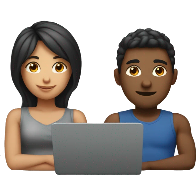 2 girl and 3 man each of them holding laptop and sit together  emoji