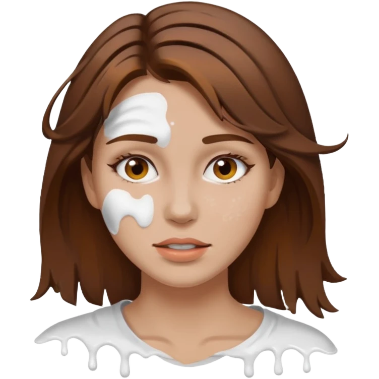 Brown hair woman, splashed white on face emoji