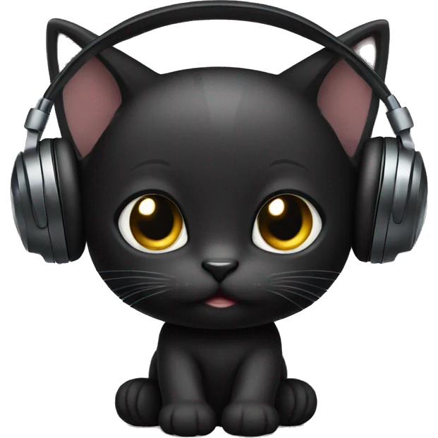 Black kitten wearing headphones emoji