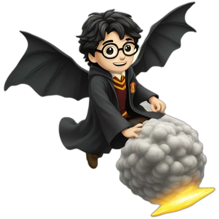 Harry Potter flying on Nimbus 2000 emoji