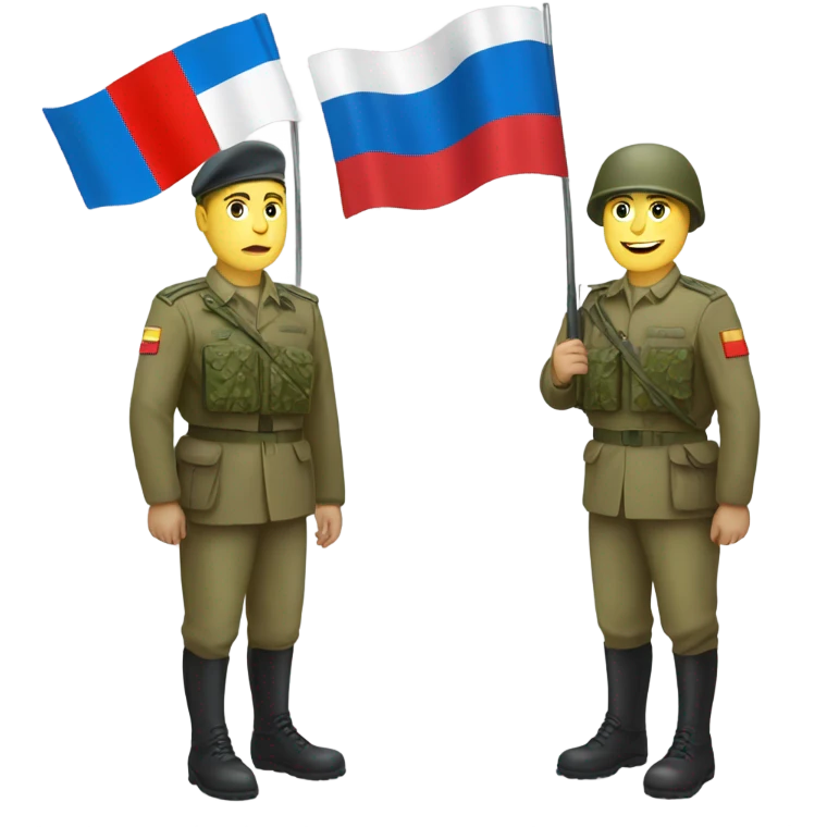 a soldier who holds the Russian flag in one hand and the Ukrainian flag in the other hand emoji