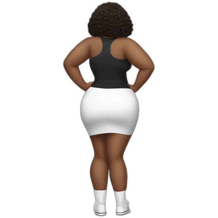 full body curvy beauty lifts her black skirt-back-view-long-white-socks emoji